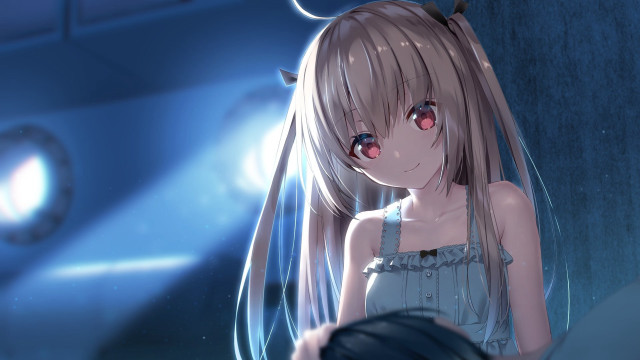 Long hair girl blue background free wallpaper - medium preview image