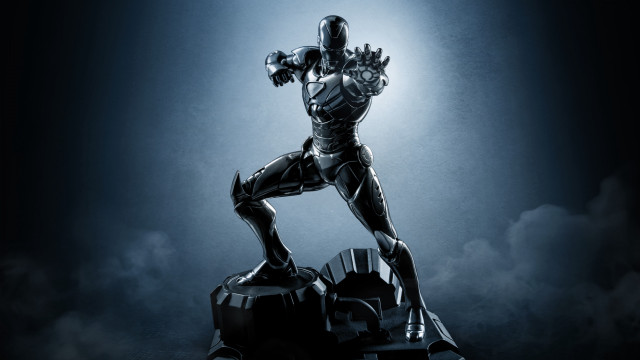 Robot statue spotlight bronze blue free wallpaper - medium preview image
