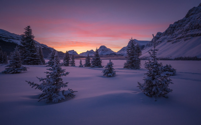 Sunset snowy mountain forest city free wallpaper - medium preview image
