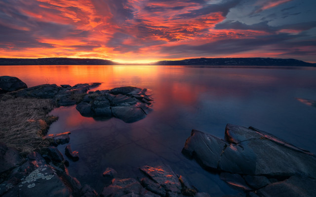 Sunset rocks mountain water red free wallpaper - medium preview image