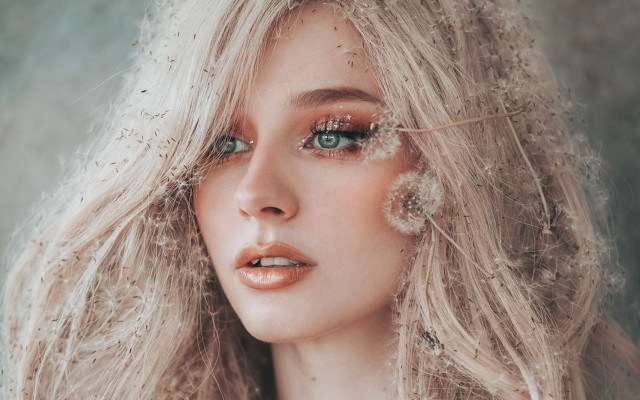 Blonde woman glittery makeup wind free wallpaper - medium preview image