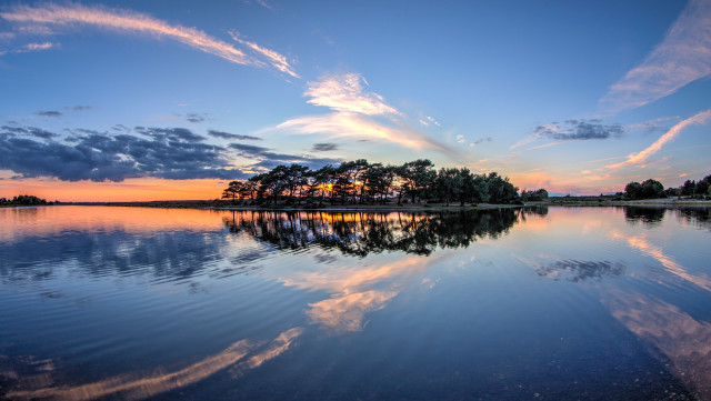 Lake sunset clouds trees bridge #2 free wallpaper - medium preview image