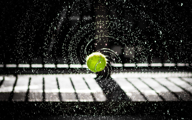 Tennisball aircourt rain shadow macro free wallpaper - medium preview image