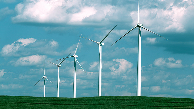 Wind turbines green field cloudy free wallpaper - medium preview image