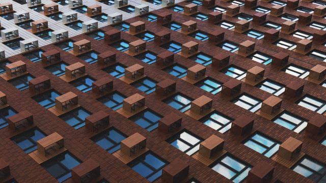 Large building windows clock modular free wallpaper - medium preview image