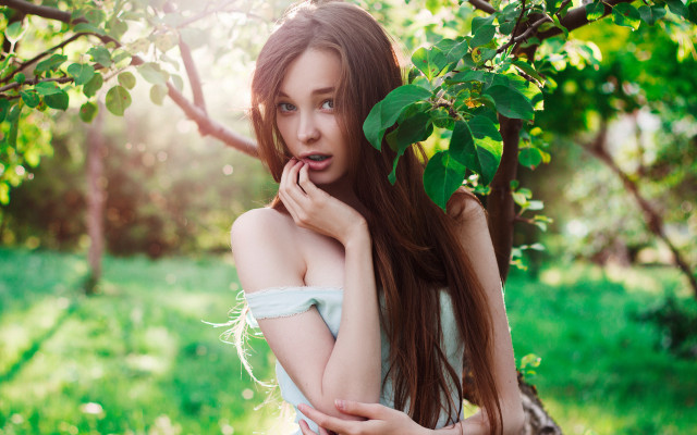 Woman long hair field nature free wallpaper - medium preview image