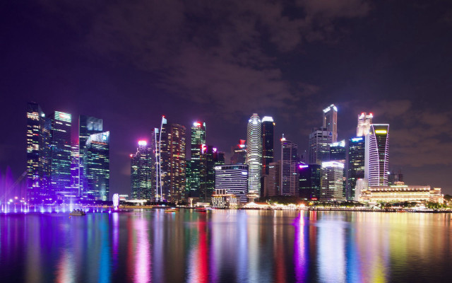 City skyline reflection night lights #2 free wallpaper for desktop - medium preview image