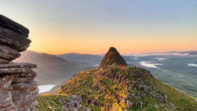Mountain lake sunset flag horizon free wallpaper - medium preview image