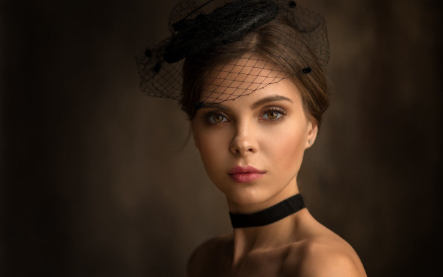 Black veil choker brown eyes free wallpaper - medium preview image