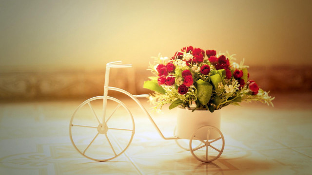 White bicycle basket flowers tile free wallpaper - medium preview image