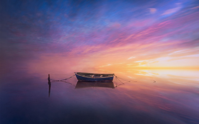 Boat water sunset mountain sky free wallpaper - medium preview image