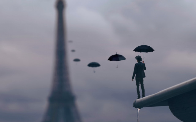 Person ledge umbrella tower flying free wallpaper - medium preview image