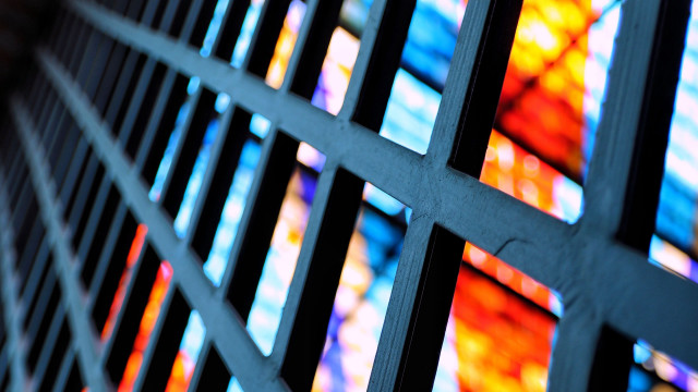 Stainedglass metalgrate gridwall mosaic sunset free wallpaper - medium preview image