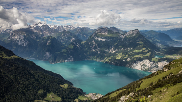 Lake mountains clouds sky forest free wallpaper - medium preview image
