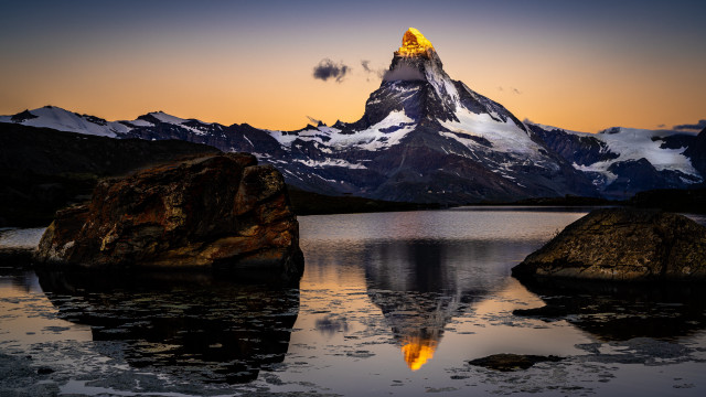 Mountain reflection rock dusk fire free wallpaper - medium preview image