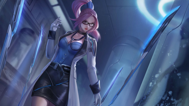 Futuristic woman hallway blue light free wallpaper - medium preview image