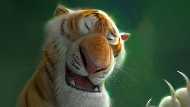 Smiling tiger holding head animated free wallpaper - medium preview image