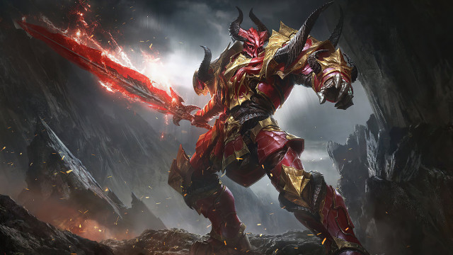 Demonic robot sword fire cave free wallpaper - medium preview image