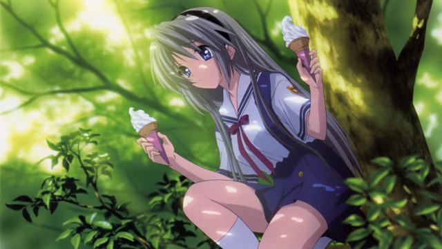 Girl sitting tree icecream outdoors free wallpaper - medium preview image