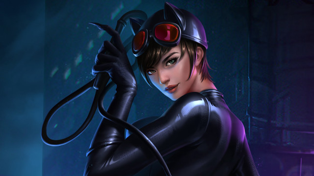 Woman black cat suit scissors free wallpaper - medium preview image