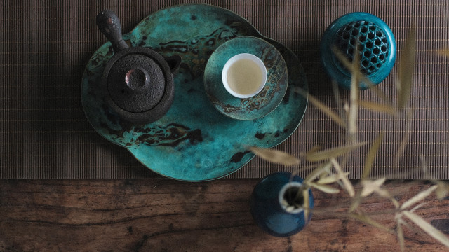 Tea set bamboo mat cloisonnism free wallpaper - medium preview image