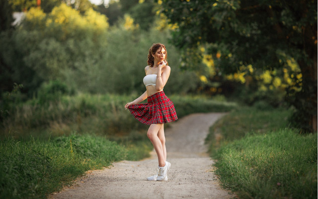 Woman red white dress cellphone free wallpaper - medium preview image