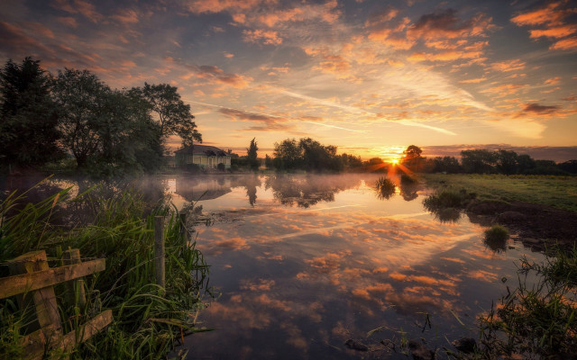 Lake sunset house fence magic free wallpaper - medium preview image