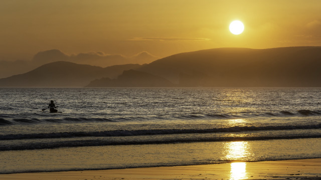 Surfing sunset mountains beach moon free wallpaper - medium preview image