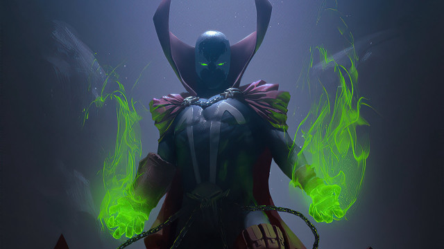 Green flames magic hero night free wallpaper - medium preview image