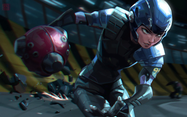 Futuristic cartoon character red ball free wallpaper - medium preview image