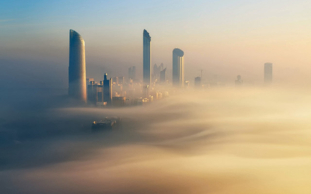 City fog skyscrapers clouds matte #2 free wallpaper - medium preview image