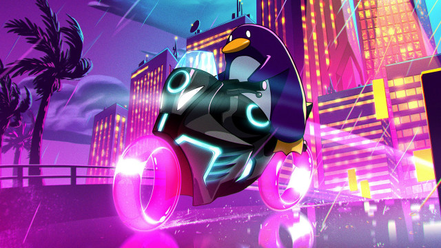 Cartoon car city night neon free wallpaper - medium preview image