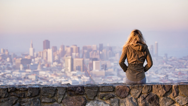 Woman city skyline bridge ruins #2 free wallpaper - medium preview image