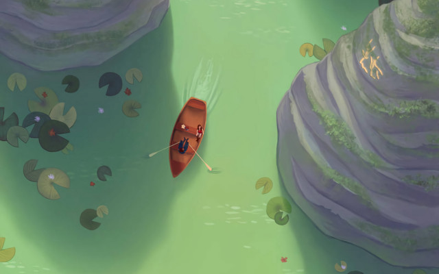Red boat water rocks plants free wallpaper - medium preview image