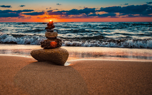 Stack rocks beach sunset ocean free wallpaper - medium preview image
