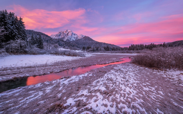River snow covered field forest free wallpaper - medium preview image
