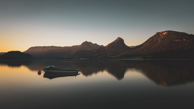 Boat mountains sunset water cape free wallpaper - medium preview image