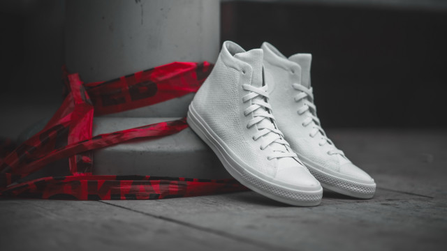 White sneakers red ribbon sidewalk free wallpaper - medium preview image