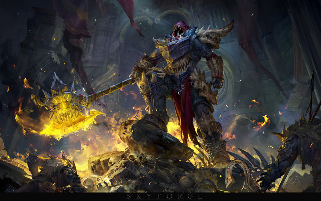 Fire armor sword cave battle free wallpaper - medium preview image