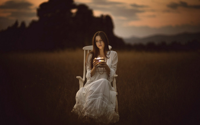 Woman sitting coffee field sunset free wallpaper - medium preview image