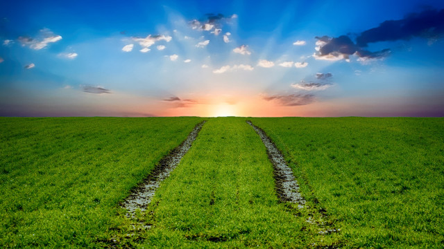 Sunset dirt road field mountain free wallpaper - medium preview image