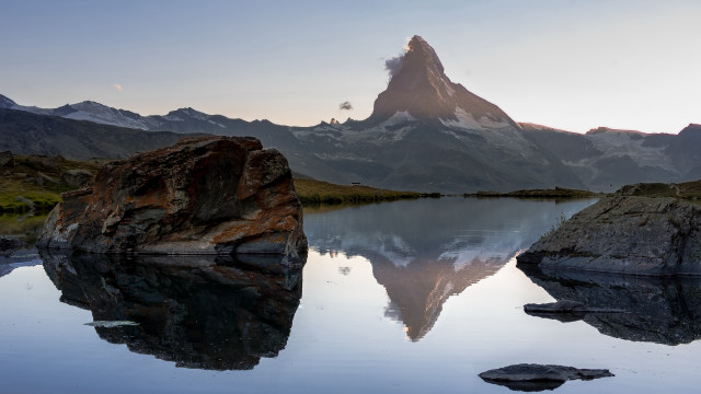 Mountain lake reflection rock cloudy free wallpaper - medium preview image