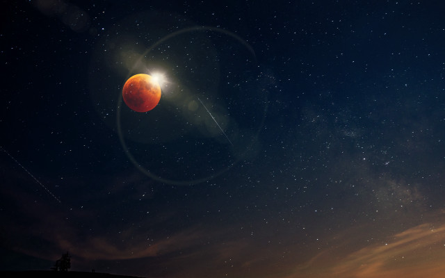 Red moon star trail aliens free wallpaper - medium preview image