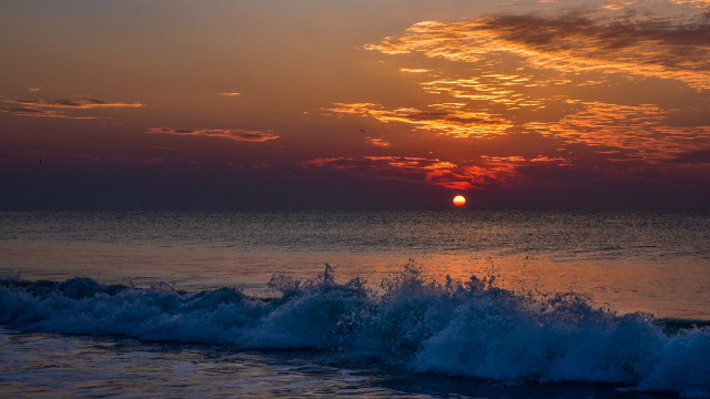 Sunset ocean wave surfboard city free wallpaper - medium preview image