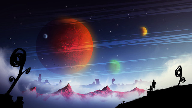 Man hill red planet aurora free wallpaper - medium preview image
