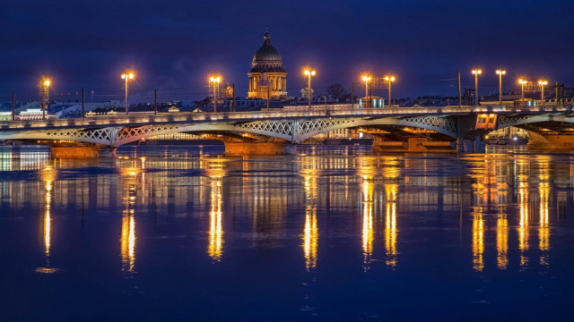 Bridge water clock tower night free wallpaper - medium preview image