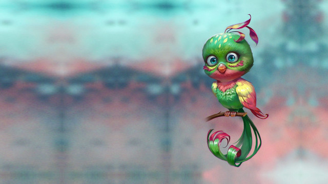Green pink bird flower 3d free wallpaper - medium preview image