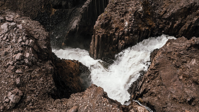 Waterfall rocky cliff forest matte free wallpaper - medium preview image