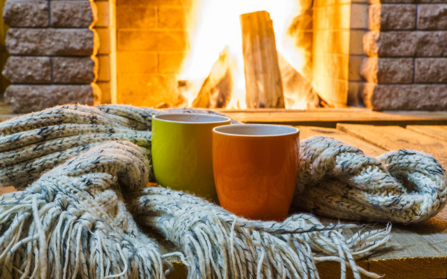 Coffee cups fireplace warm colors free wallpaper - medium preview image