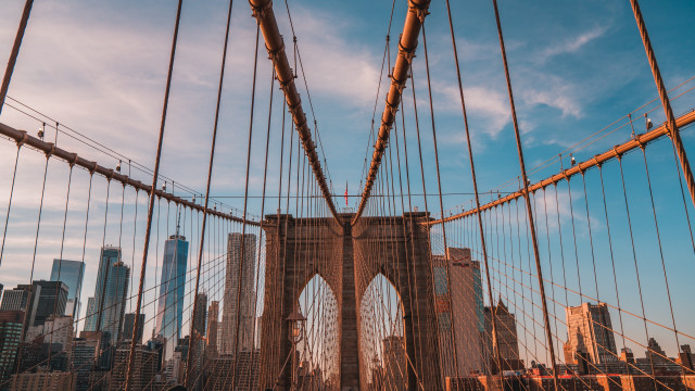 Brooklyn bridge cityscape sunset fence free wallpaper - medium preview image